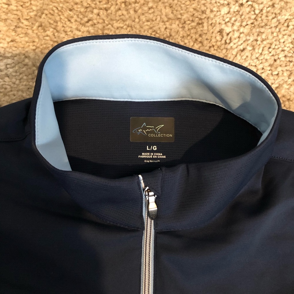 Greg Norman Collection Navy Blue Quarter-Zip Pullover with Shark Logo - Picture 3 of 3